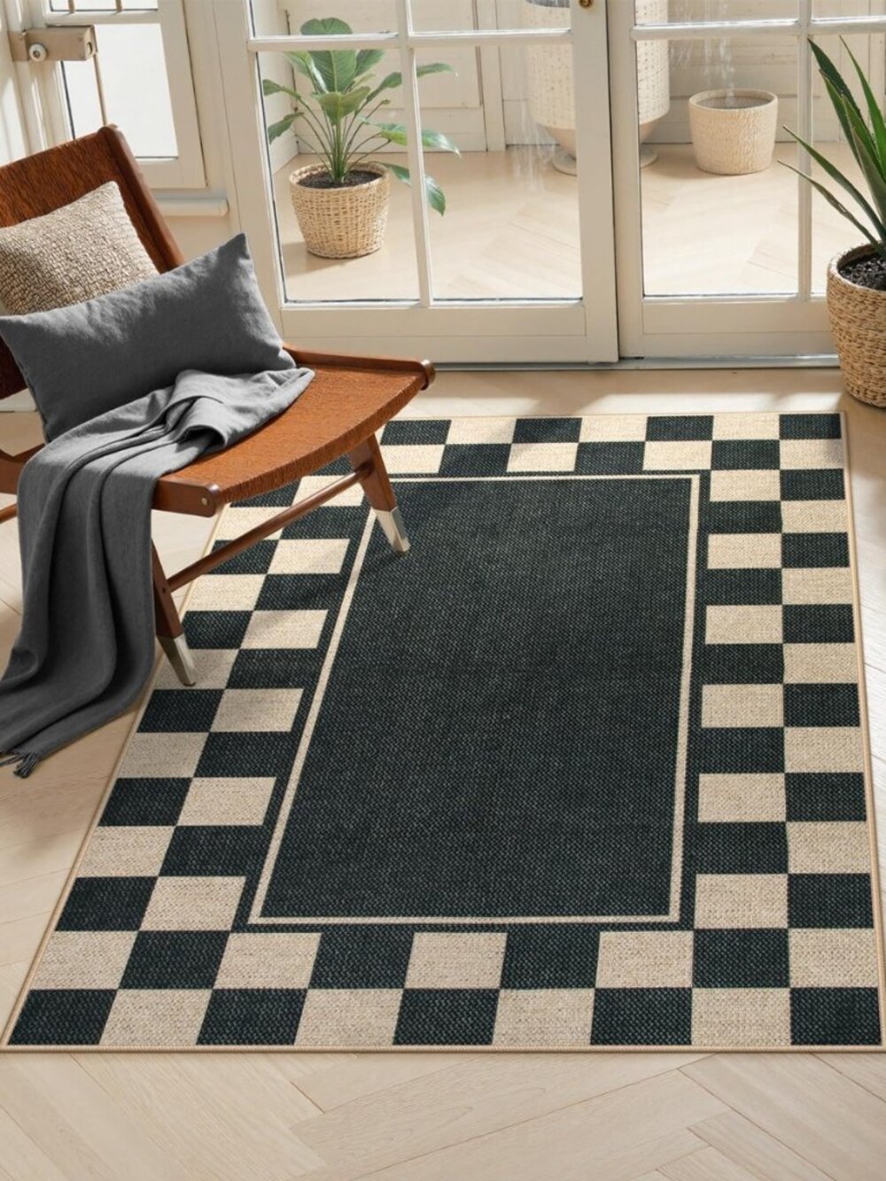 Easy Jute Indoor Outdoor 3x5 Rug, Black Checkerboard Area Rug